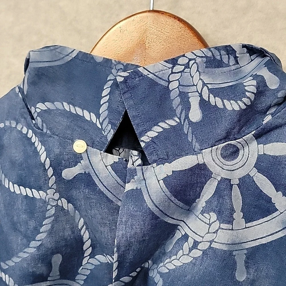 Polo Ralph Lauren Camp Shirt Mens XXL Classic Blue Nautical Ship Wheels Ropes SS